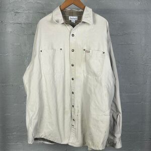 Cream Carhartt chore work jacket  with button up design #workwear